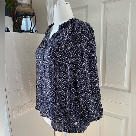 Cacharel Blouse Blue Geometric 3/4 Sleeve - Picture 2 of 5